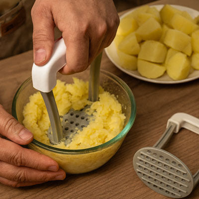 presse-puree-ergonimique-antiderarpant-assiette-pomme-cuite